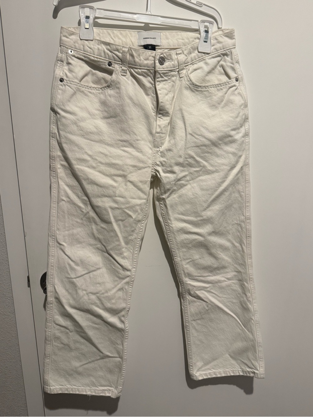 Current/Elliott Off-White Straight-Leg Jeans